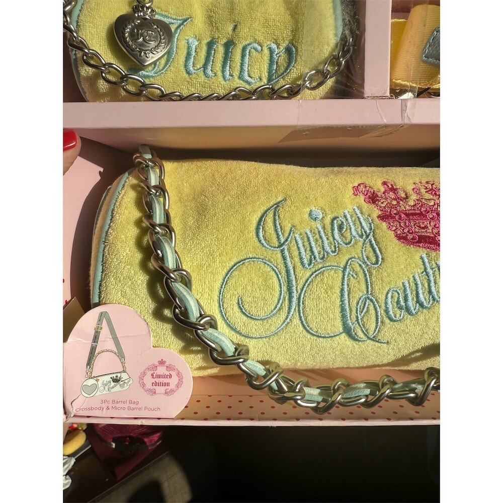 Juicy Couture Barrel Bag Set Womens Small Yellow Pear Crossbody + Pouch - Picture 4 of 6